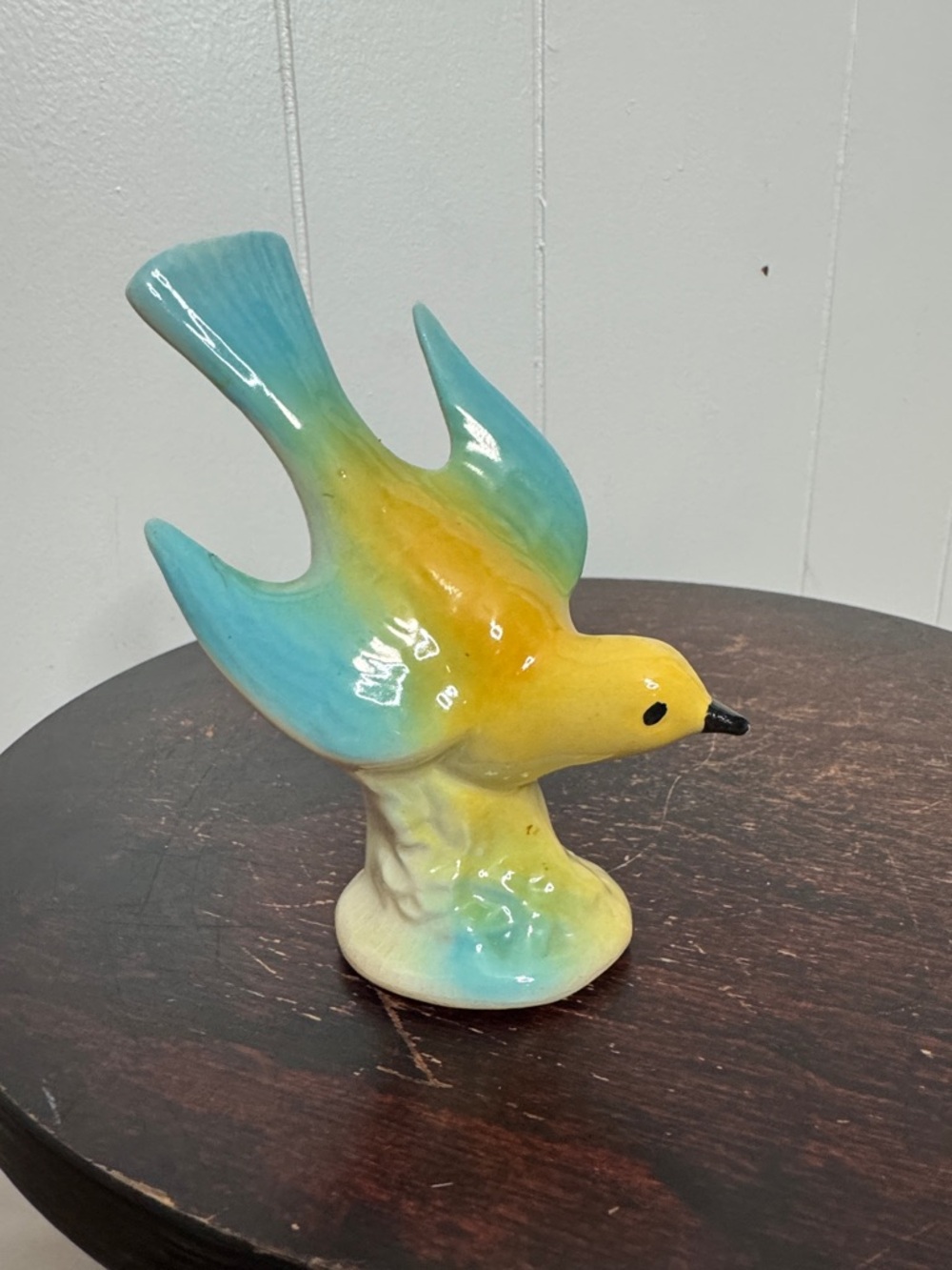 Vintage ceramic bird figurine yellow turquoise glaze